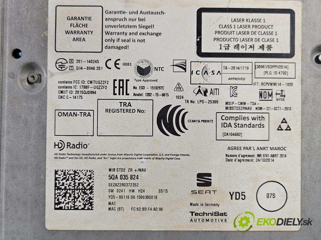 Seat Leon III 2012-2020 2.0 tdi 150 HP manual 110 kW 1968 cm3 5- Navigácia: čítačka 5QA035824