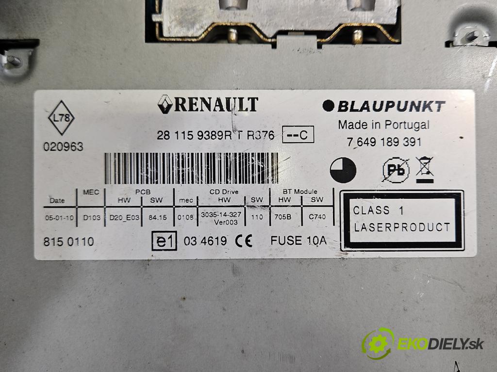 Renault Fluence 1.6 16V 110 HP manual 81 kW 1598 cm3 4- Radio originál 281159389R