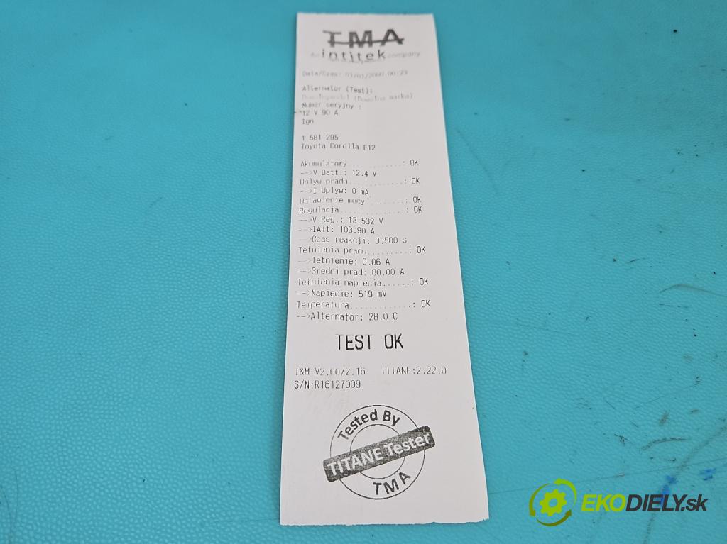 Toyota Corolla E12 2001-2009 1.4 D4D 90 HP manual 66 kW 1364 cm3 5- Alternator 27060-33071 (Alternátor)