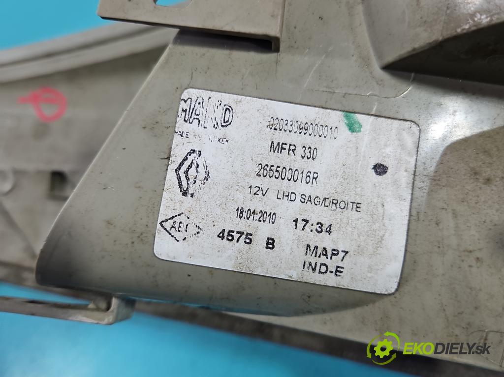 Renault Fluence 1.6 16V 110 hp manual 81 kW 1598 cm3 4- světlo zadní pravé 265500016R (Klika dveří ostatní)