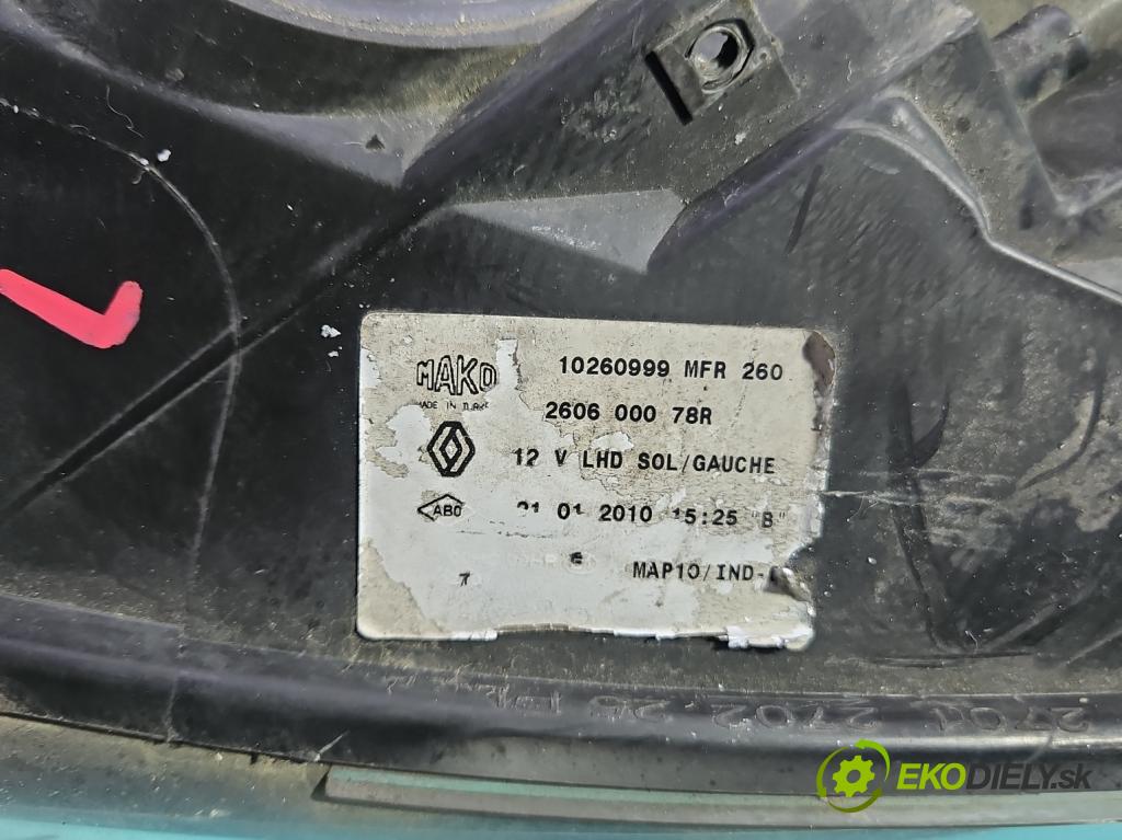Renault Fluence 1.6 16V 110 HP manual 81 kW 1598 cm3 4- Reflektor: ľavý 260600078R (Kľučka dverí ostatné)