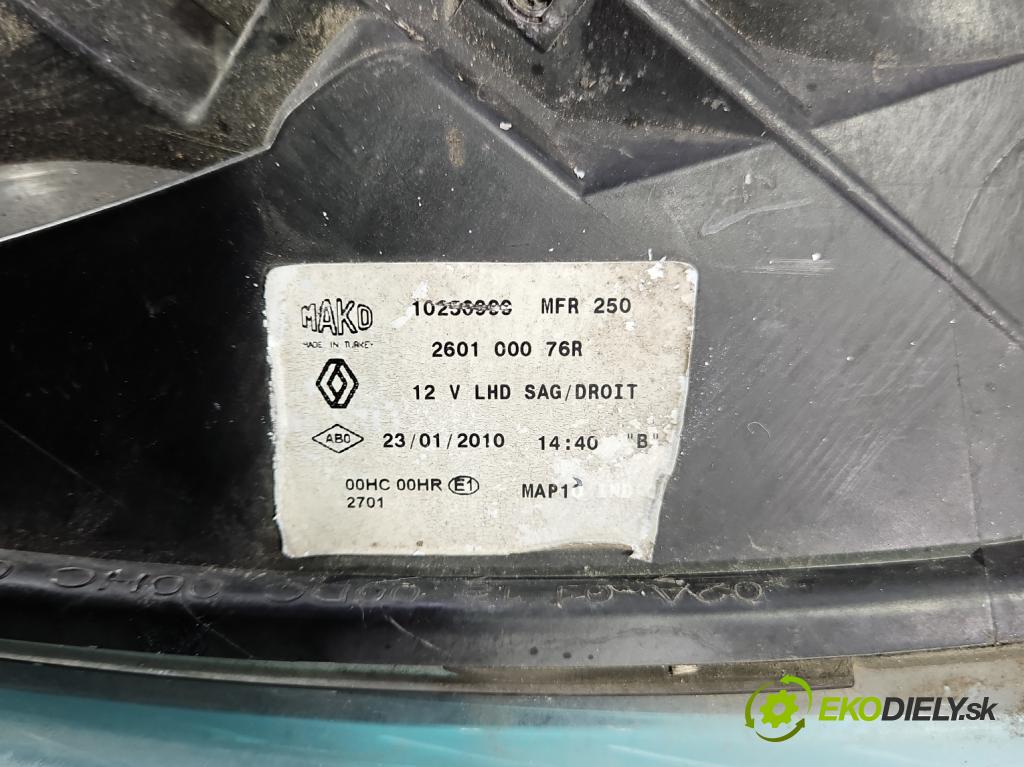 Renault Fluence 1.6 16V 110 HP manual 81 kW 1598 cm3 4- Reflektor: pravý 260100076R (Svetlo predné pravé)