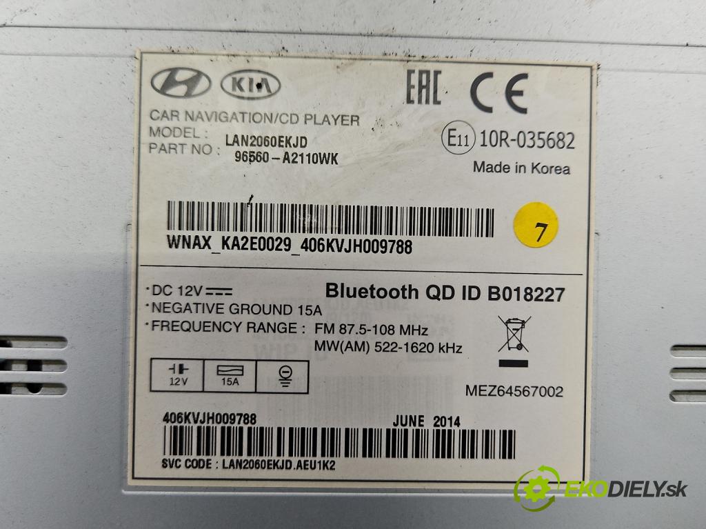Kia Ceed II 2012-2018 1.6 crdi 128 HP manual 94 kW 1582 cm3 5- Radio originál 96560-A2110WK