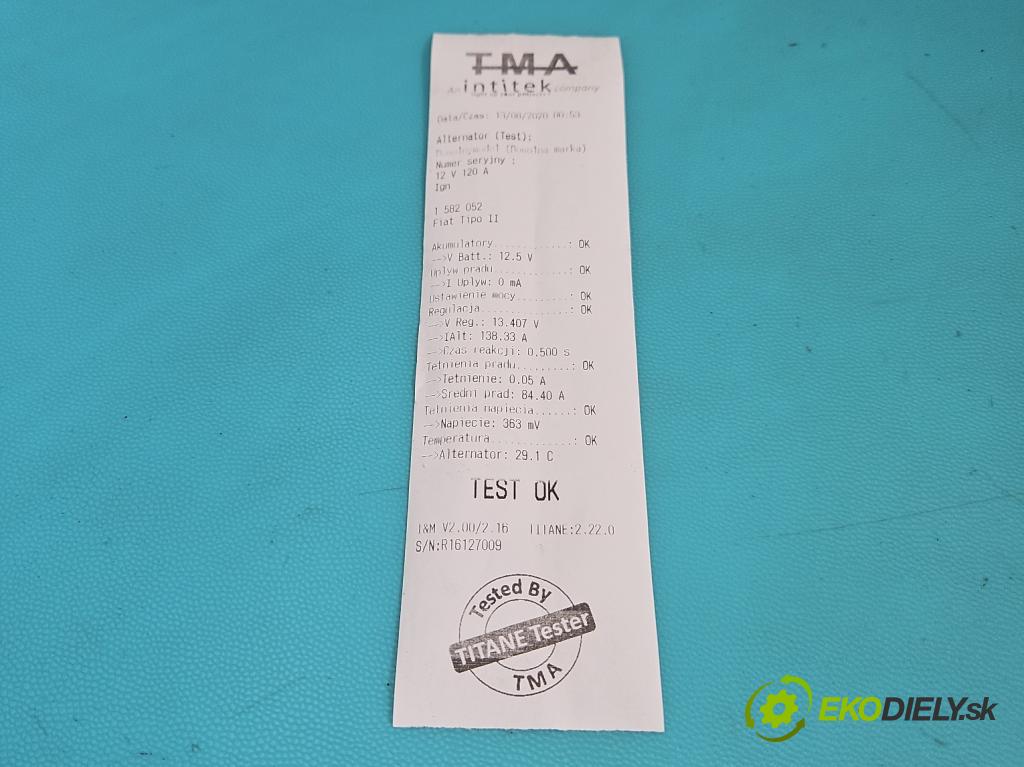 Fiat Tipo II 2015- 1.4 16V 95 HP manual 70 kW 1368 cm3 5- Alternator 52137907 (Alternátor)