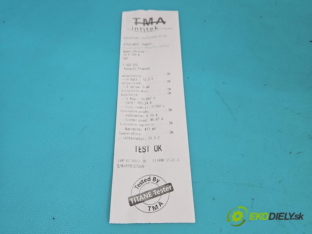 Renault Fluence 1.6 16V 110 HP manual 81 kW 1598 cm3 4- Alternator 8200660025 (Alternátor)