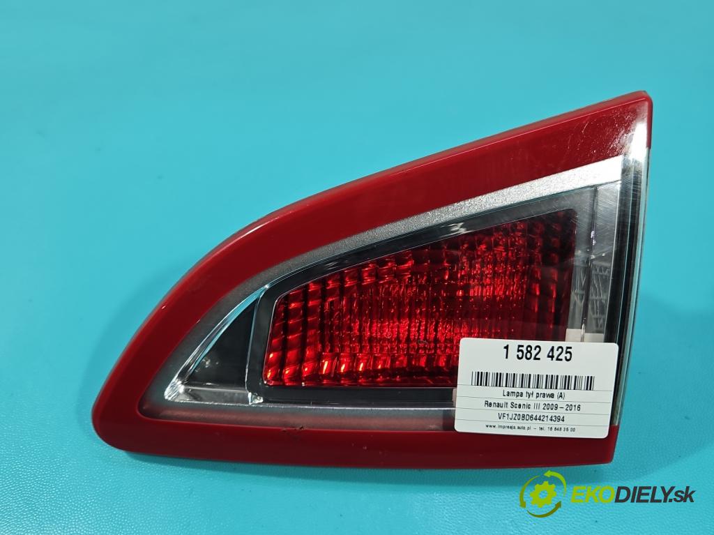 Renault Scenic III 2009-2016 1.5 dci 106 HP manual 78 kW 1461 cm3 5- svetlo / reflektor zadné pravé 265550018R (Kľučka dverí ostatné)