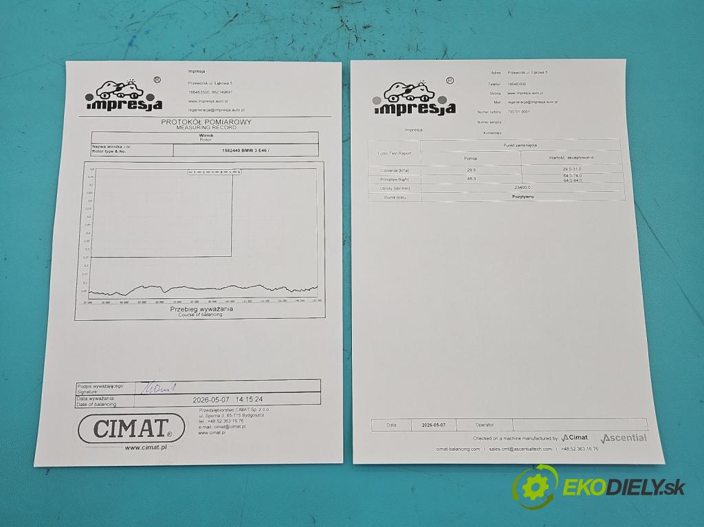 Bmw 3 E46 1998-2007 2.0d 116 HP manual 85 kW 1995 cm3 3- turbodúchadlo, turbo repasovaná 733701-1
