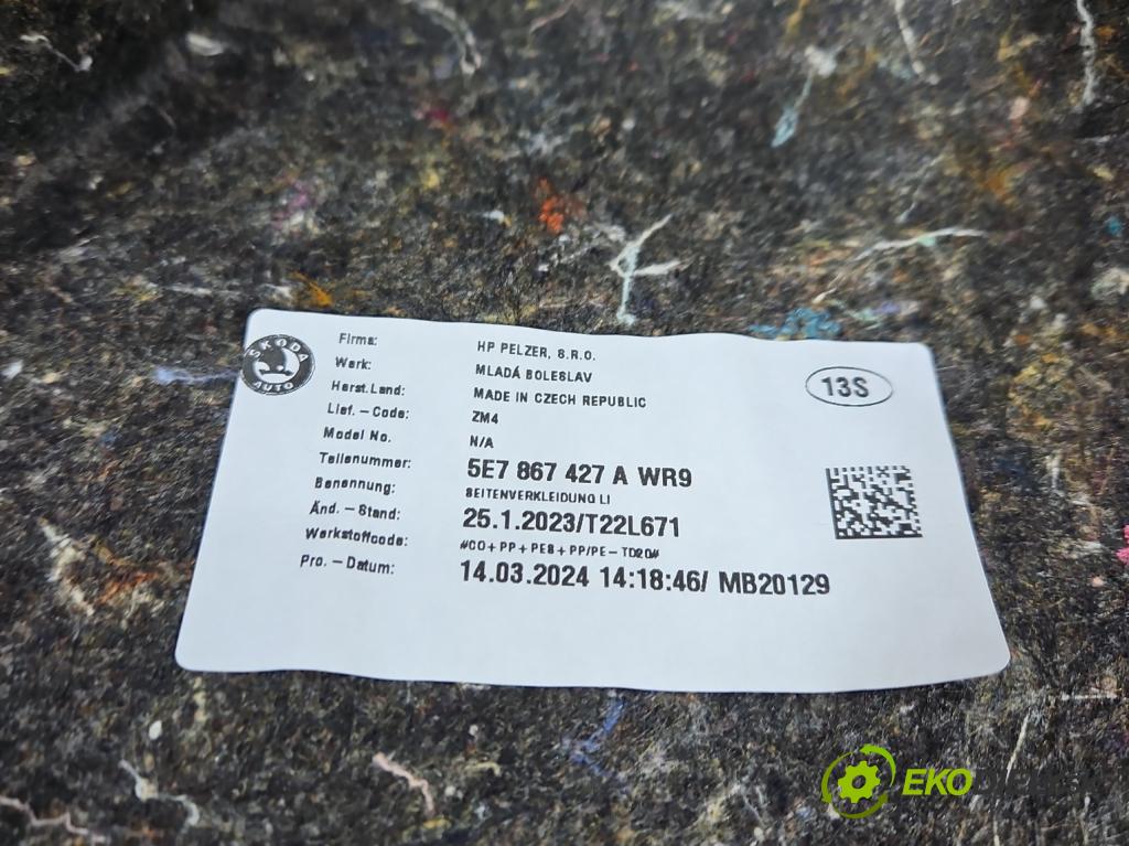 Skoda Octavia IV 2019- 2.0 tdi 116 HP manual 85 kW 1968 cm3 5- Čalounictví: kufra: ľavé 5E7867427A