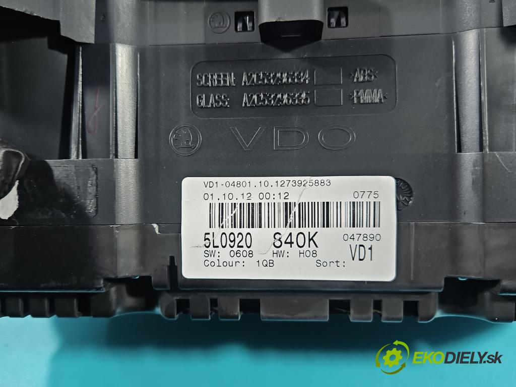 Skoda Yeti 2009-2017 2.0d 170 HP manual 125 kW 1968 cm3 5- prístrojovka/ budíky 5L0920840K (Prístrojová doska)