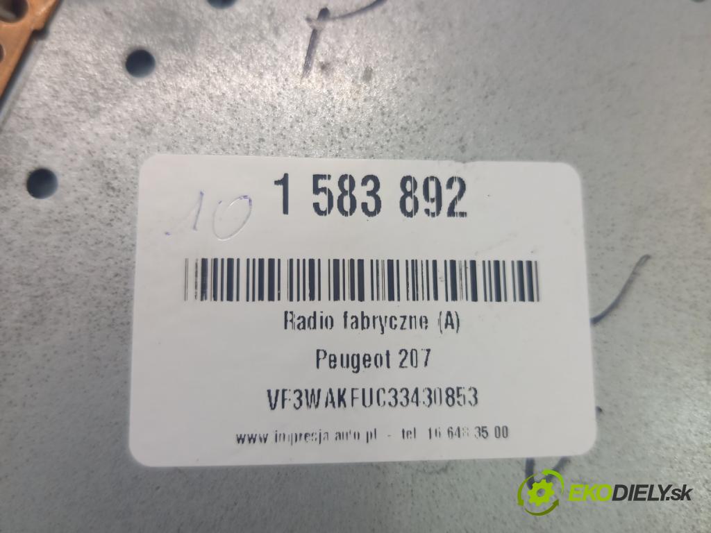 Peugeot 207 1.4 16V 88 HP manual 65 kW 1360 cm3 3- Radio originál 96643699XT