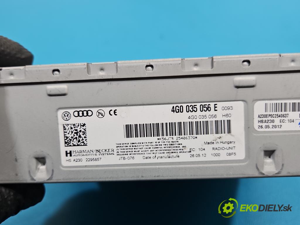 Audi A6 C7 2011-2018 2.0 tdi 177 hp automatic 130 kW 1968 cm3 5- Radio továrna: 4G0035056E