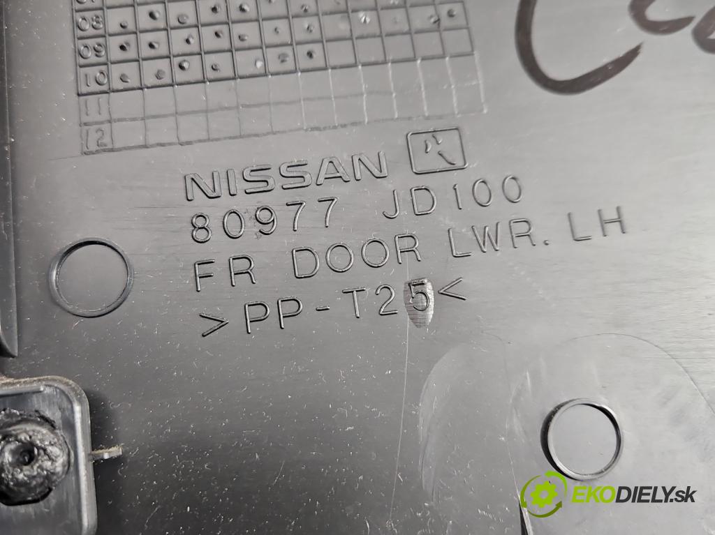 Nissan Qashqai I J10 2006-2013 1.6 16V 114 HP manual 84 kW 1598 cm3 5- Čalounictví: dvere predné ľavé 80977-JD100