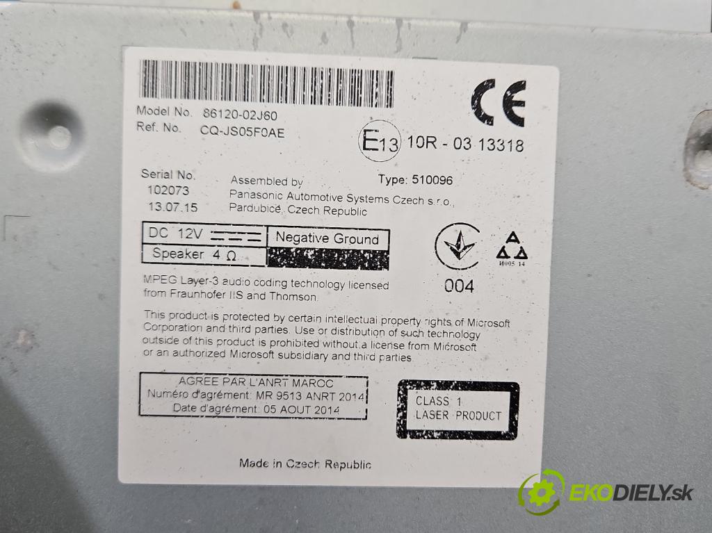 Toyota Auris II 2012-2018 1.6 16V 132  HP manual 97 kW 1598 cm3 5- Radio originál 86120-02J60