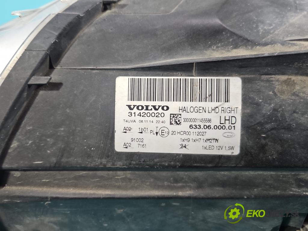 Volvo V70 III 2007-2016 2.0 D4 181KM manual 133 kW 1969 cm3 5- Reflektor: pravý 31420020 (Svetlo predné pravé)
