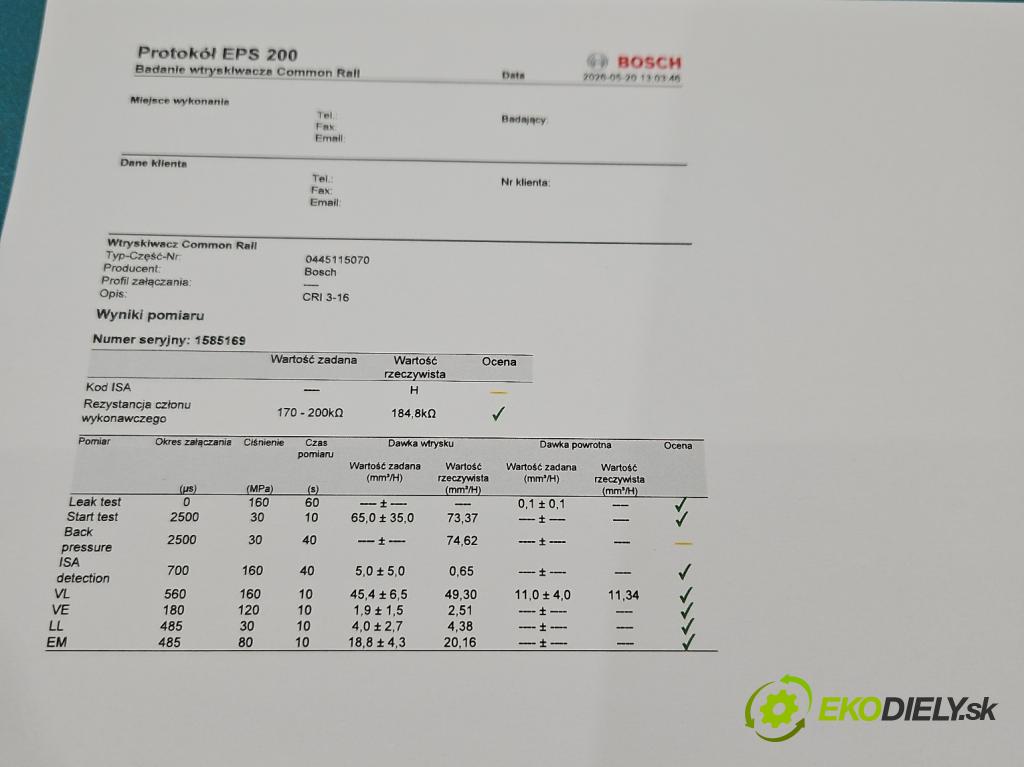 Bmw 3 E90 2005-2013 3.0d 231 HP automatic 170 kW 2993 cm3 5- vstrek diesel: 0445115070