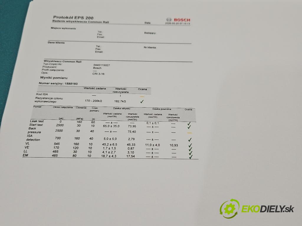 Chrysler 300c 3.0 CRD 218 HP automatic 160 kW 2987 cm3 4- vstrek diesel: 0445115027
