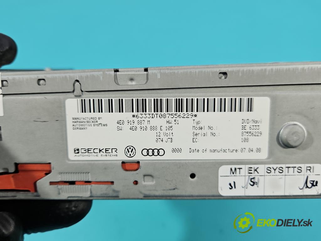 Audi A4 B8 2007-2015 2.0 TFSI 211KM automatic 155 kW 1984 cm3 5- Navigácia: čítačka 4E0919887M