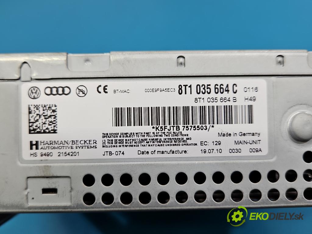 Audi A5 8T 2007-2016 2.0 TFSI 211KM automatic 155 kW 1984 cm3 2- Radio továrna: 8T1035664C
