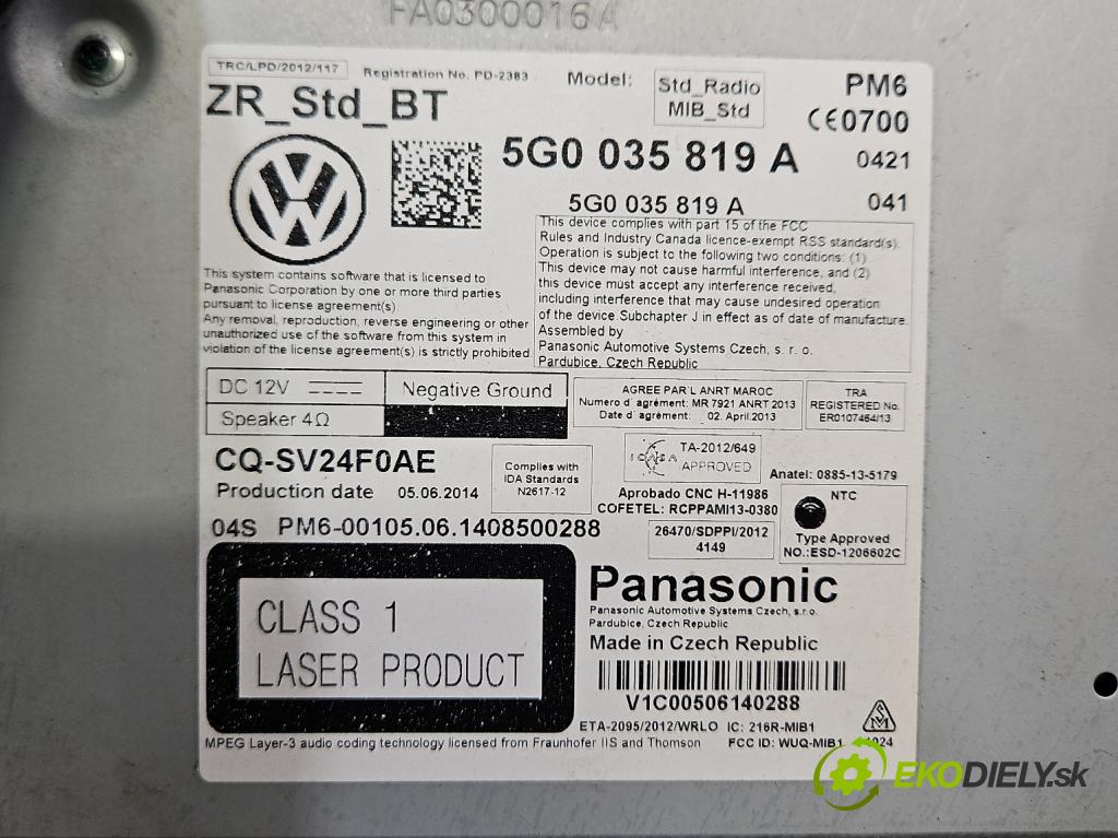 Vw Golf VII 2012-2020 1.6 tdi 105 hp manual 77 kW 1598 cm3 5- Navigace: čtečka 5G0035819A