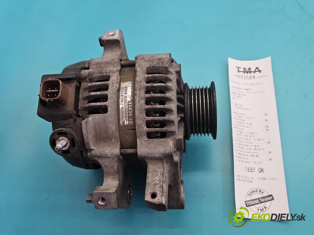 Toyota Auris I 2006-2013 1.3 16V 99 hp manual 73 kW 1329 cm3 5- Alternator 27060-0Y050 (Alternátor)