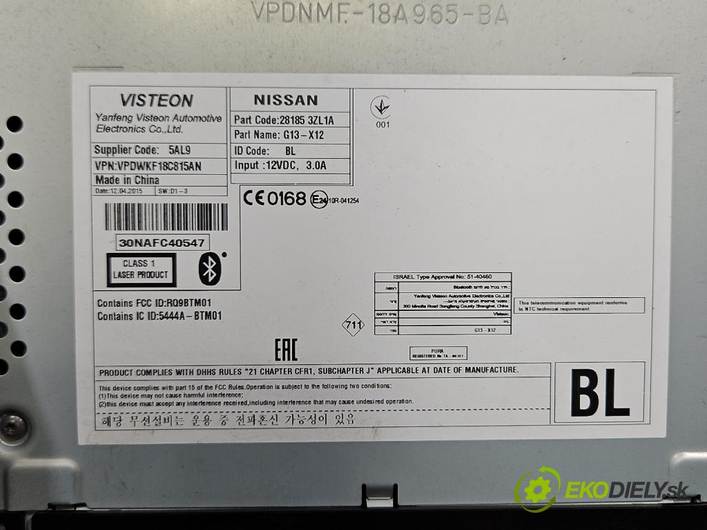Nissan Pulsar 1.2 T 116 HP manual 85 kW 1197 cm3 5- Radio originál 281853ZL1A