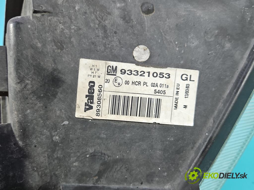 Opel Meriva A 2002-2010 1.6 16V 101 HP manual 74 kW 1598 cm3 5- Reflektor: pravý 93321053 (Svetlo predné pravé)