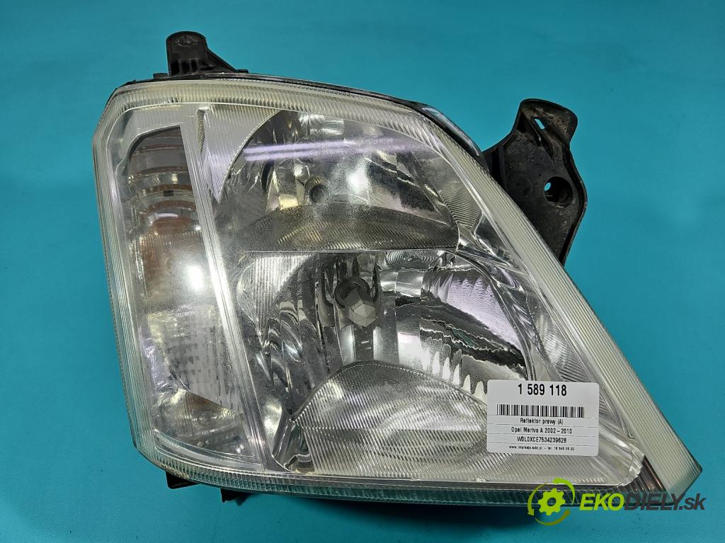 Opel Meriva A 2002-2010 1.6 16V 101 hp manual 74 kW 1598 cm3 5- světlo pravý 93321053 (Pravé přední světlo)