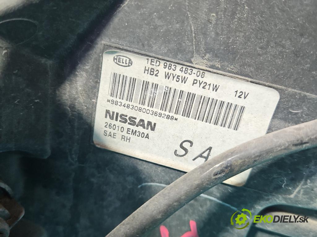 Nissan Tiida 1.8 16V 125 HP automatic 92 kW 1798 cm3 5- Reflektor: pravý 26010-EM30A (Svetlo predné pravé)