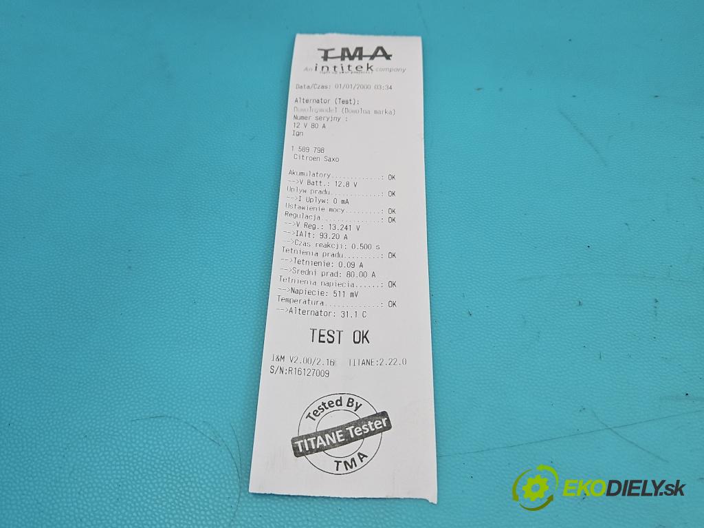 Citroen Saxo 1.1 8V 60 HP manual 44.1 kW 1124 cm3 5- Alternator 9628925380 (Alternátor)