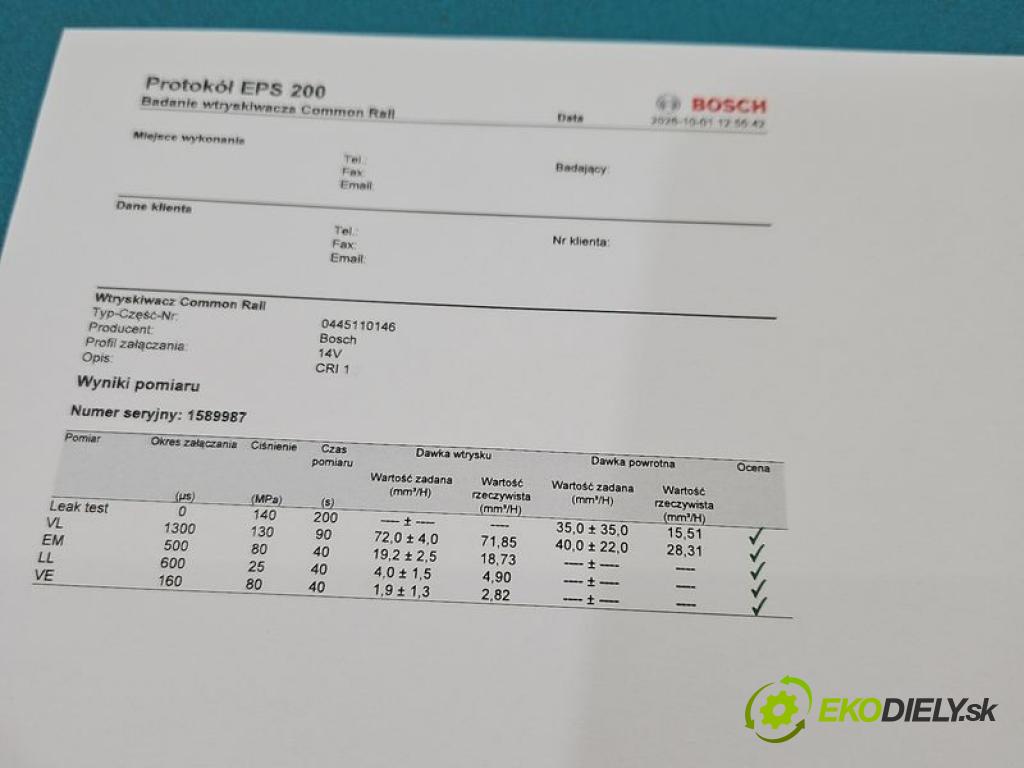Opel Vivaro 2001-2014 1.9 cdti 82 hp manual 60 kW 1870 cm3 5- vstřikovač diesel 0445110146