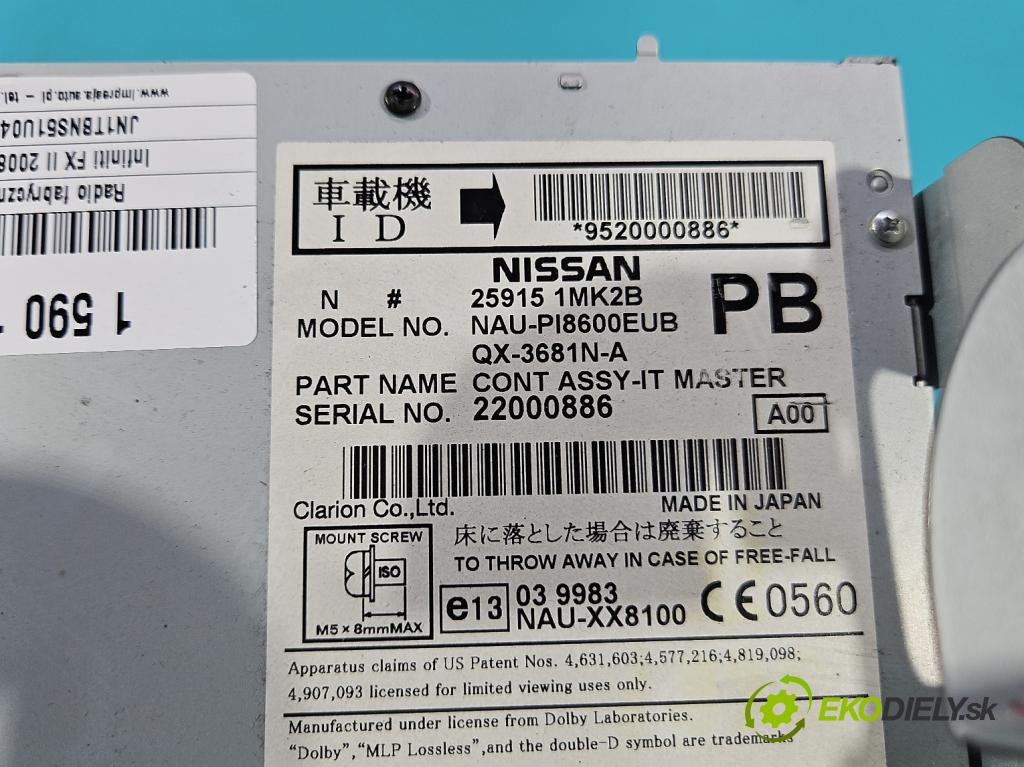 Infiniti FX II 2008-2017 5.0 V8 automatic 287 kW 5026 cm3 5- Radio originál 25915-1MK2B