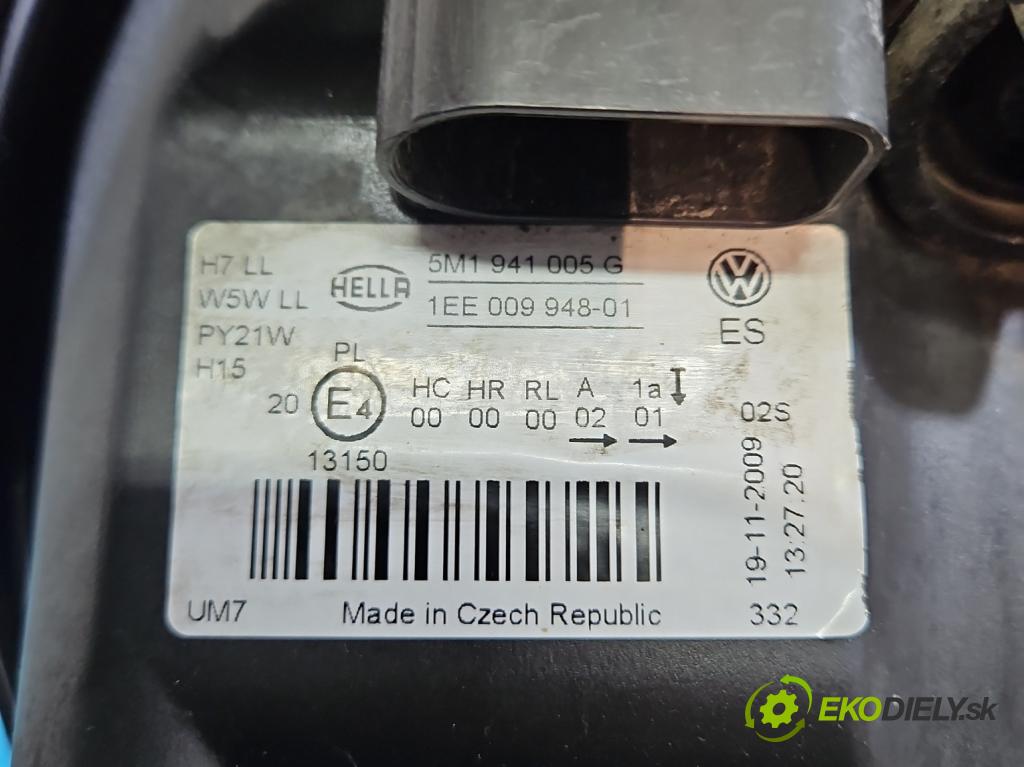 Vw Golf plus 1.4 16V 80 HP manual 59 kW 1390 cm3 5- Reflektor: ľavý 5M1941005G (Kľučka dverí ostatné)