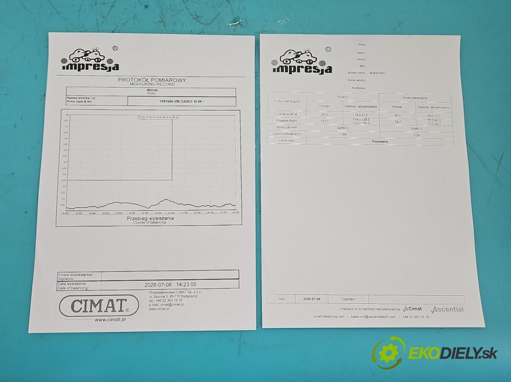 Vw Caddy III 2K 2003-2020 2.0 tdi 140 hp manual 103 kW 1968 cm3 5- Turbodmychadlo repasováno BV40D-0021