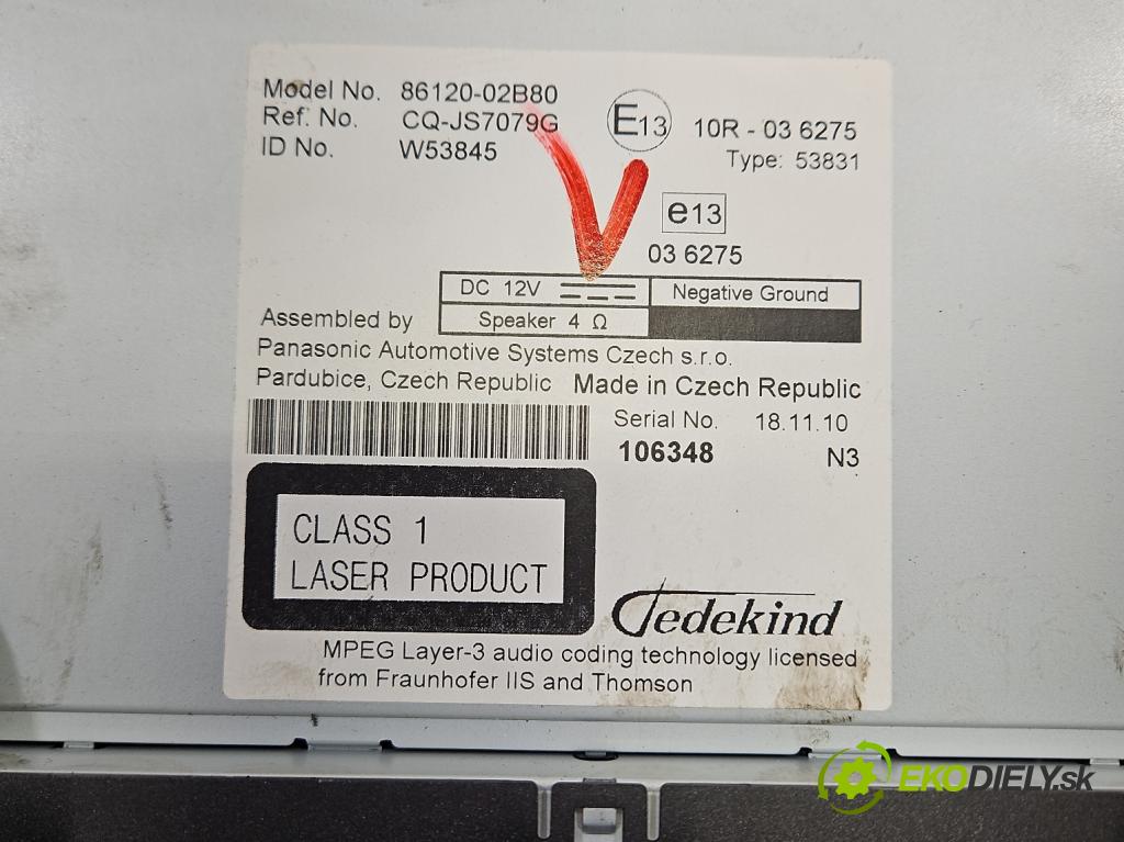 Toyota Corolla E15 2007-2014 1.6 vvti 132  HP manual 97 kW 1598 cm3 4- Radio originál 86120-02B80