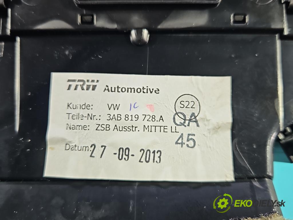 Vw Passat B7 2010-2014 1.6 tdi 105 HP manual 77 kW 1598 cm3 5- Mřížka: kúrenia stredová 3AB819728A (Mriežka kúrenia (fukár))