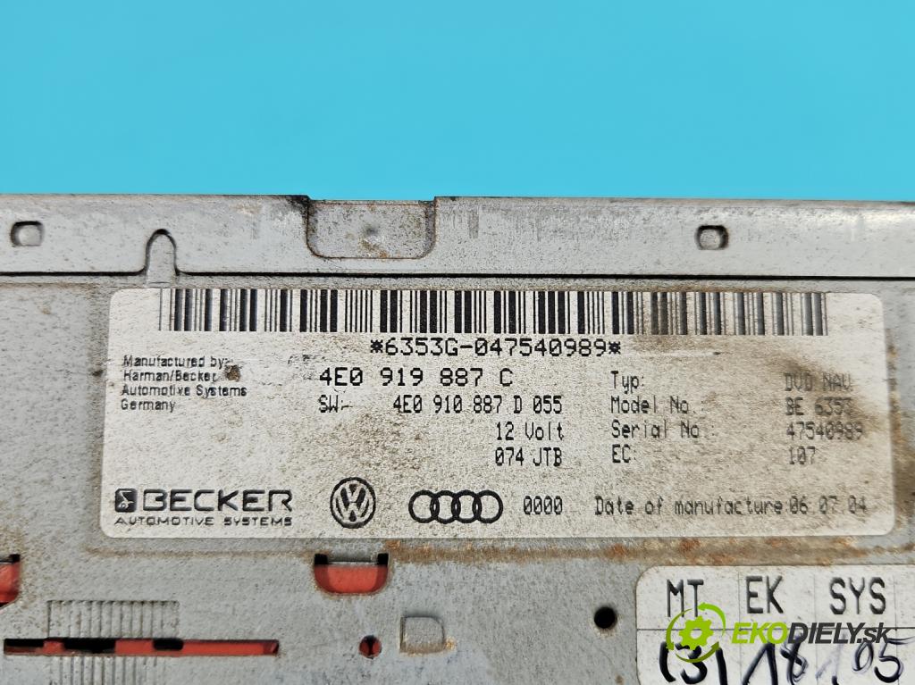 Audi A6 C6 2004-2011 3.0 tdi 224hp automatic 165 kW 2967 cm3 4- Navigácia: čítačka 4E0919887C