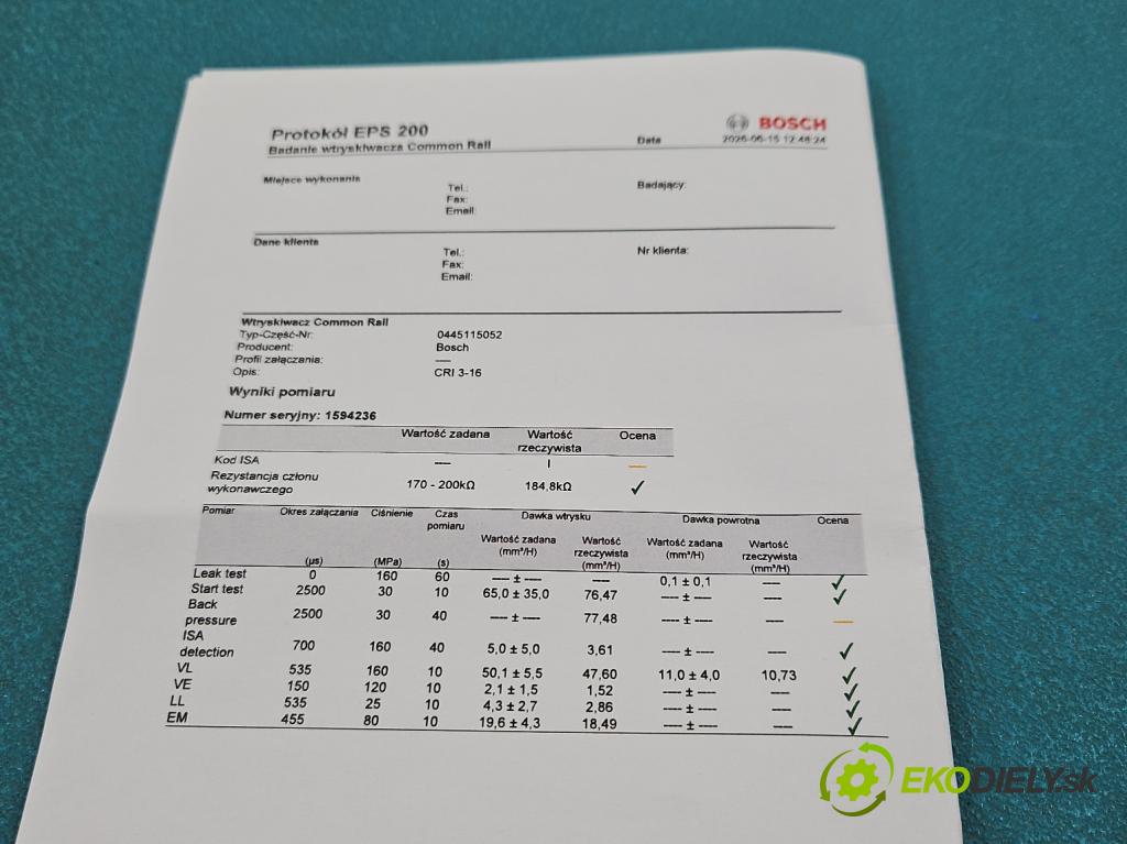 Audi A6 C6 2004-2011 3.0 tdi 224hp automatic 165 kW 2967 cm3 4- vstrek diesel: 0445115052
