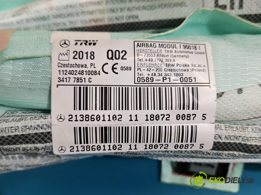 Mercedes E W213 2016-2023 2.0 cdi 654920 194KM: automatic 143 kW 1950 cm3 5- clona ľavé 2138601102
