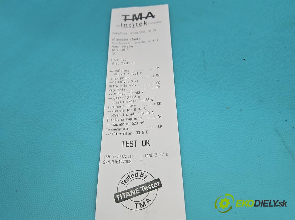 Fiat Scudo II 2006-2016 1.6 jtd 90 HP manual 66.2 kW 1560 cm3 5- Alternator A605546A (Alternátor)