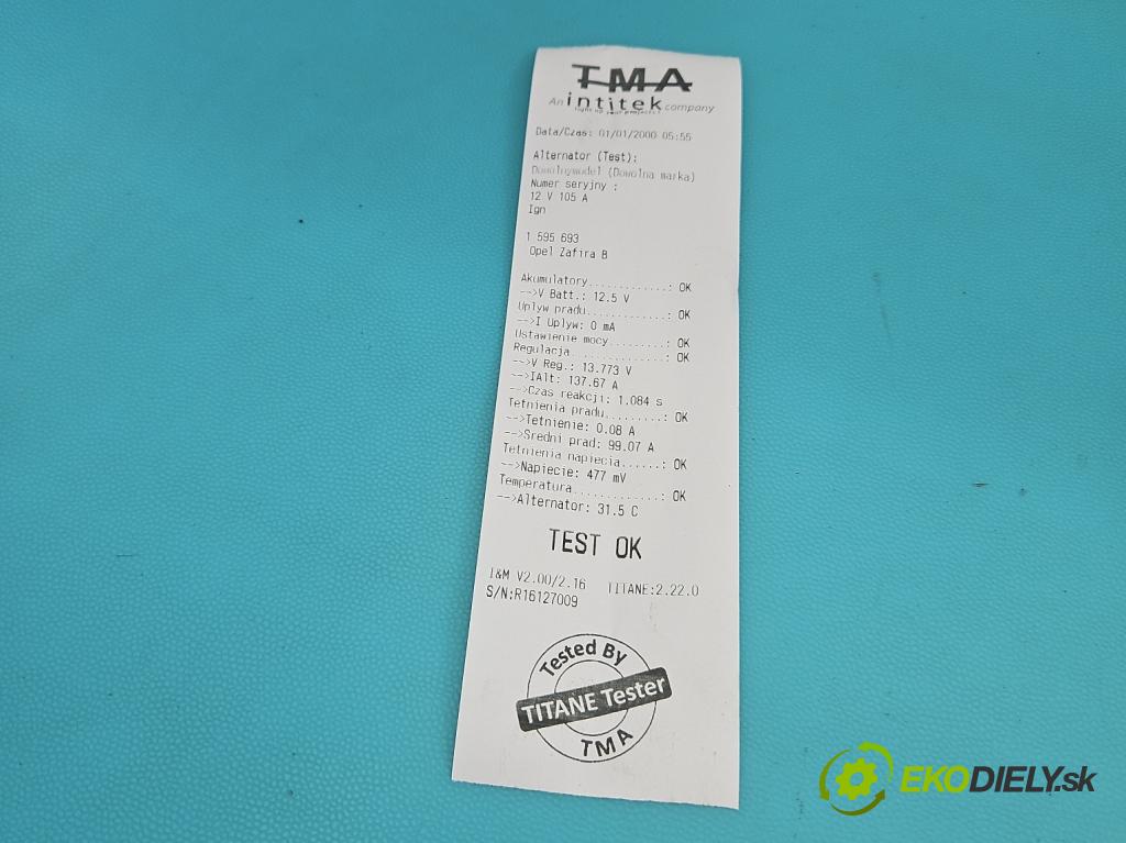 Opel Zafira B 2005-2014 1.9 cdti 120 HP manual 88 kW 1910 cm3 5- Alternator 93169257 (Alternátor)