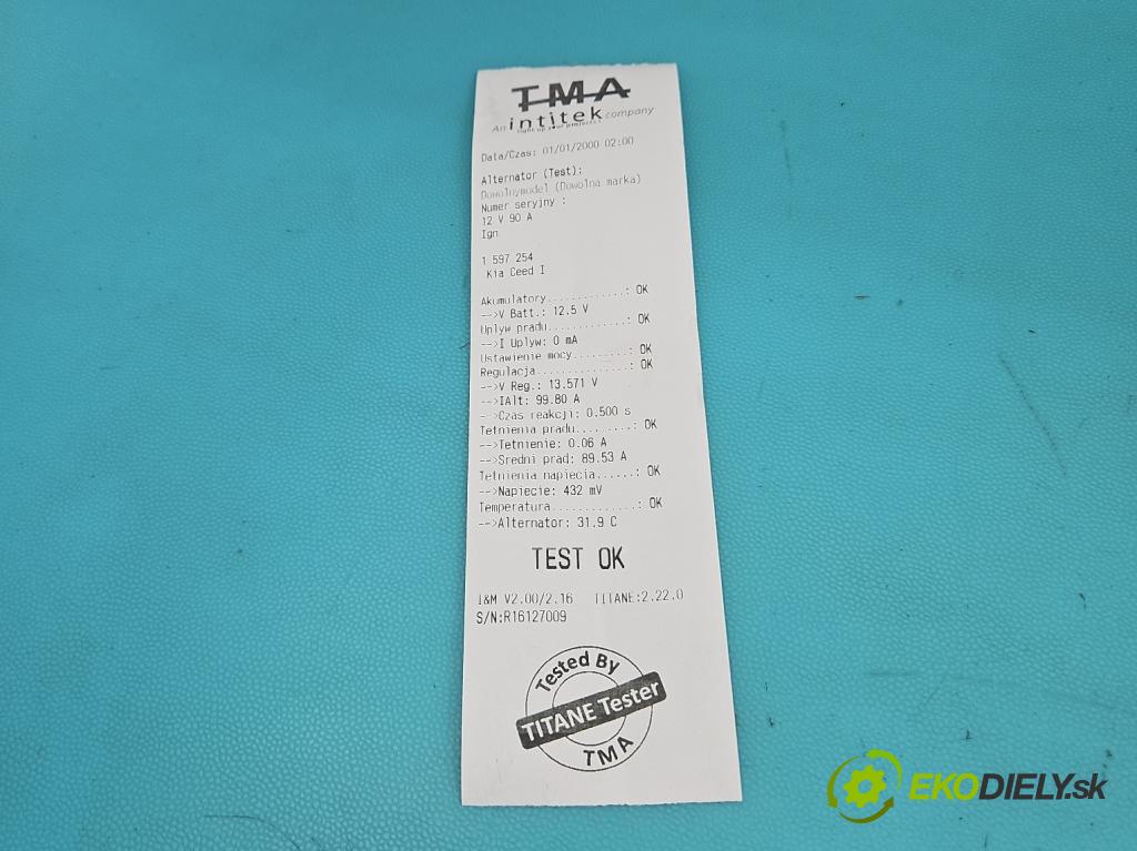 Kia Ceed I 2006-2012 1.6 16V 122 HP manual 89.7 kW 1591 cm3 5- Alternator 37300-2B101 (Alternátor)