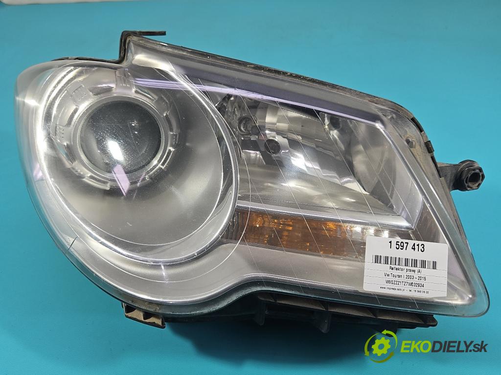 Vw Touran I 2003-2015 1.9 tdi 90 hp manual 66 kW 1896 cm3 5- světlo pravý 0301233202 (Pravé přední světlo)