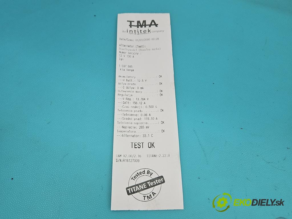 Kia Venga 1.6 crdi 116 HP manual 85 kW 1582 cm3 5- Alternator 37300-2A850 (Alternátor)