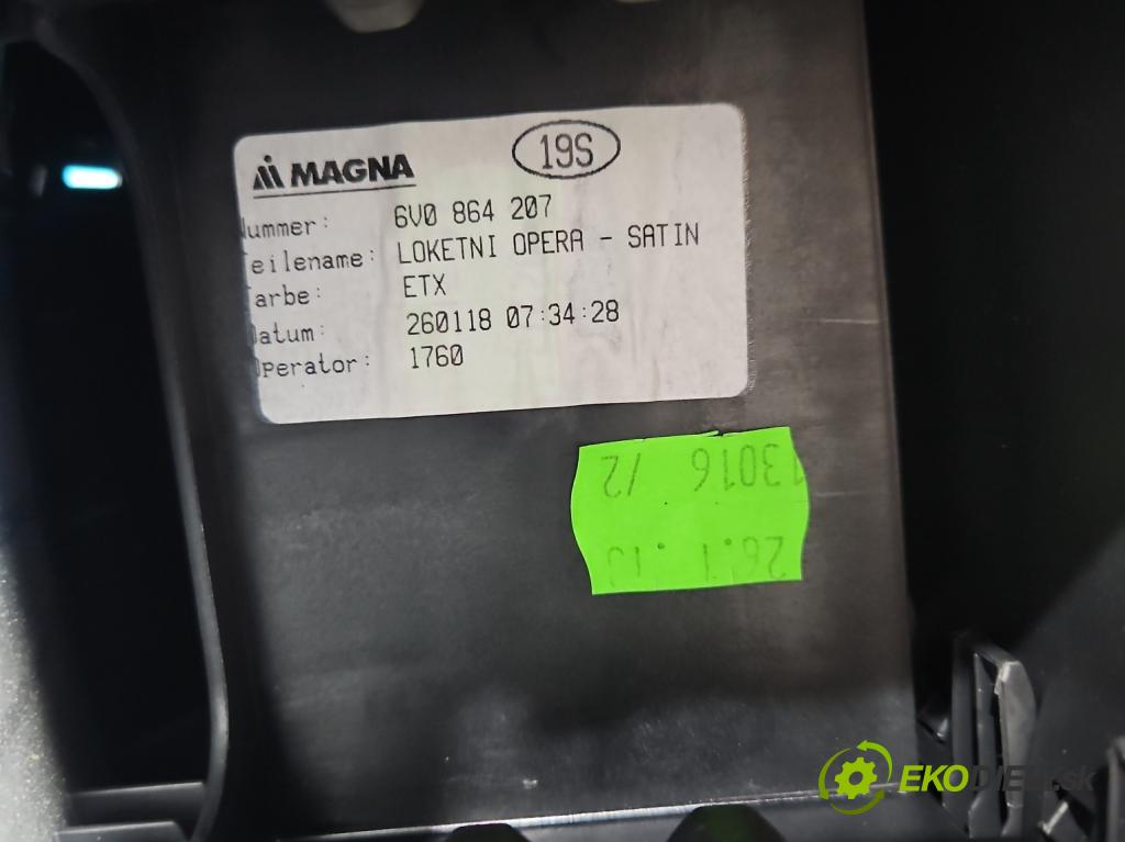 Skoda Fabia III 2014-2021 1.4 tdi 105 HP manual 77 kW 1422 cm3 5- operadlo 6V0864207 (Lakťová opierka)