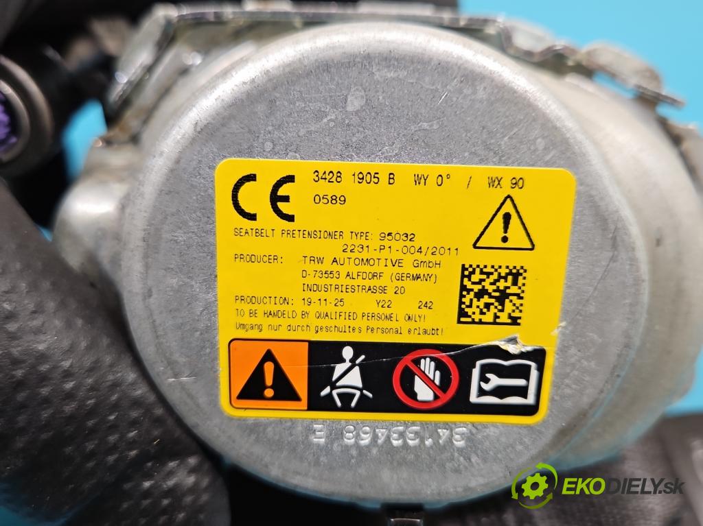 Opel Astra V  2015-2022 1.2 12V 131 HP manual 96 kW 1199 cm3 5- pas bezpečnosť: zadné ľavý 39201587