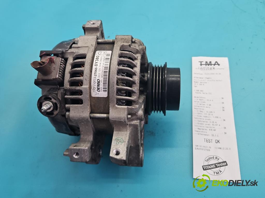 Toyota Yaris III 2011-2020 1.5 vvti 111KM manual 82 kW 1496 cm3 5- Alternator 27060-0Y380 (Alternátor)