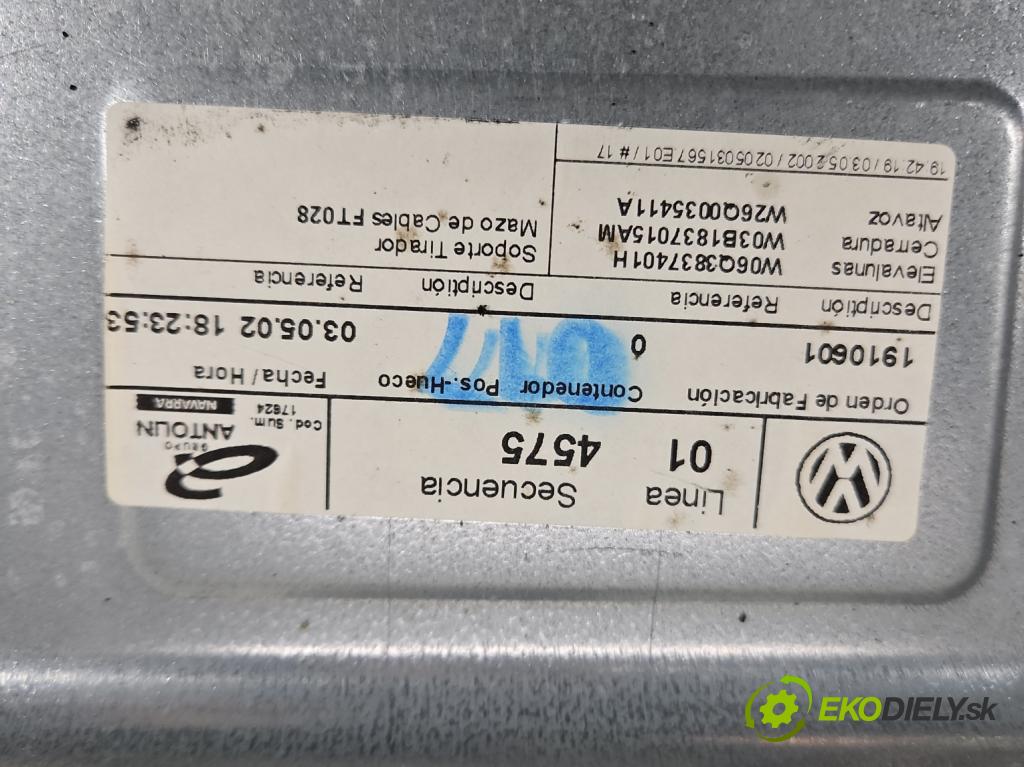 Vw Polo IV 9N 2001-2009 1.2 12v 64 hp manual 47 kW 1198 cm3 3- mechanismus stahování přední levý 6Q2959802A