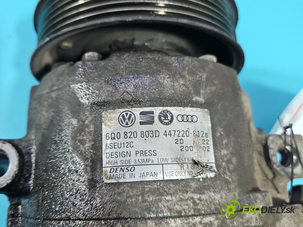 Vw Polo IV 9N 2001-2009 1.9 tdi 101 HP manual 74 kW 1896 cm3 5- Kompresor: klimatizácie 6Q0820803D (Kompresor klimatizácie)