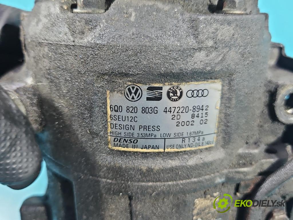 Vw Polo IV 9N 2001-2009 1.2 12v 64 HP manual 47 kW 1198 cm3 3- Kompresor: klimatizácie 6Q0820803G (Kompresor klimatizácie)
