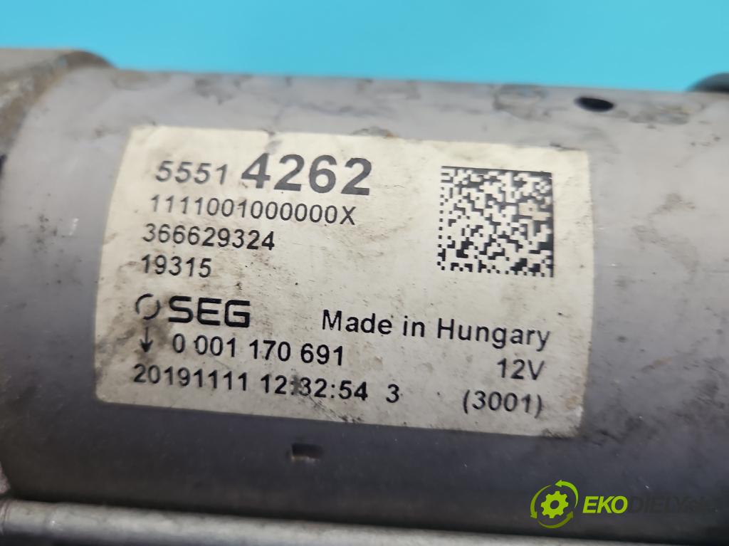 Opel Astra V  2015-2022 1.2 12V 131 HP manual 96 kW 1199 cm3 5- štartér 55514262 (Štartér)